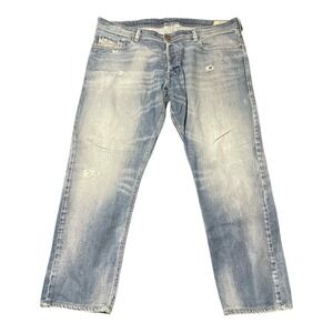 Diesel Tepphar Jeans Mens 38 Light Wash Slim Carrot Distressed Stretch Blue